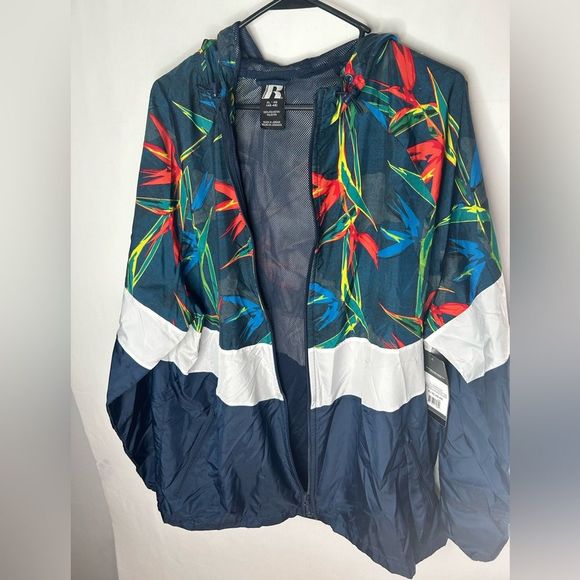 NWT Russell Athletic Men's Windbreaker Hood Jacket. Full zipper White Blue XL - Picture 14 of 14